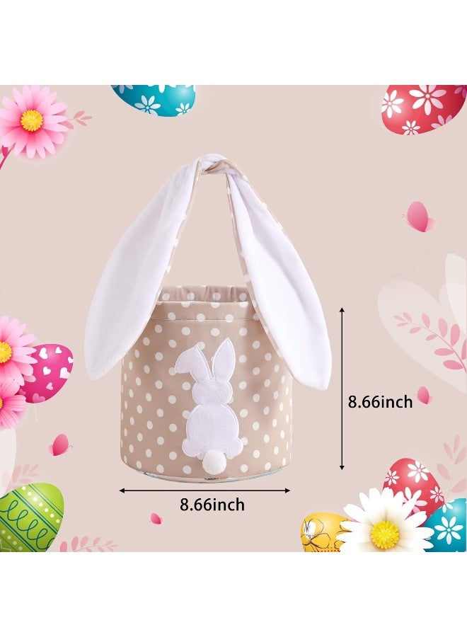 MONOBLANKS Easter Bunny Basket Bags Carrying Gift and Eggs Hunt Bag, Rabbit Canvas Toys Bucket Tote (A-Polka dot) - Image 4