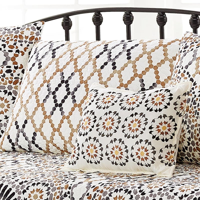 BYTIDE 6 Piece Reversible Microfiber Sunrise Printed Daybed Cover Set, All Season Luxury Bedding with Bedskirt, Matching Shams, Decorative Pillow, 75"x39", Caramel Gray - Image 4