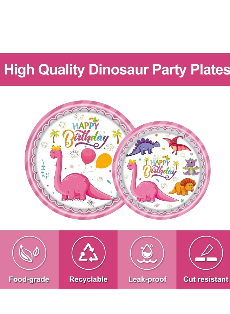 SYOSI 80 PCS Pink Dinosaur Party Supplies Birthday Tableware Set for Girls Plates Napkins Forks Decorations for Favors  - Image 3