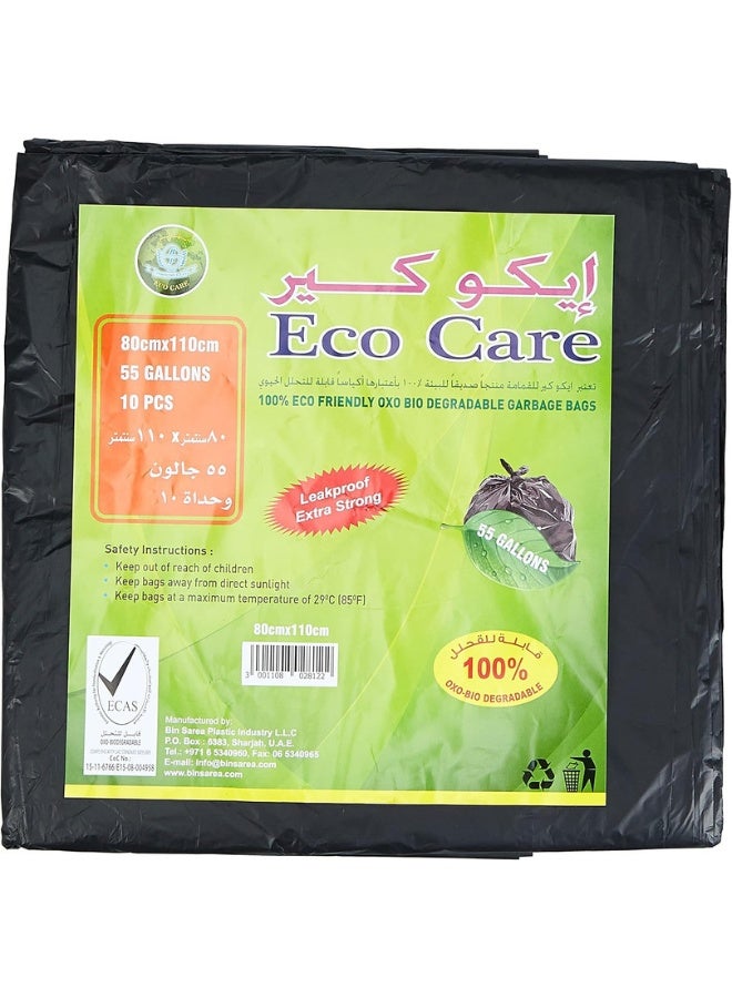 Eco Care Black Garbage Bag Sheet, 10S, 55 Gallon - 80 X 110