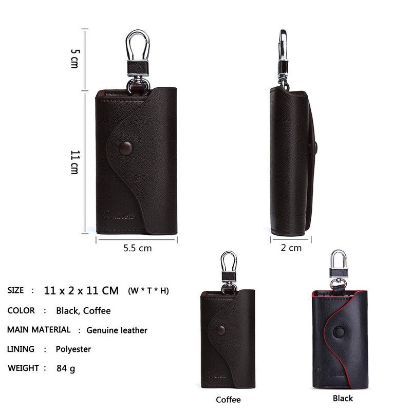 CONTACTS Leather Car Keychain Wallet Bag Case For Key Chains Holder, Mens Genuine Leather Car Key Case Card ID Holder Wallet Keyring Keychain - Image 3