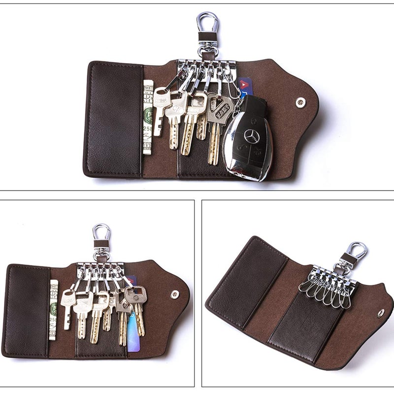 CONTACTS Leather Car Keychain Wallet Bag Case For Key Chains Holder, Mens Genuine Leather Car Key Case Card ID Holder Wallet Keyring Keychain - Image 5