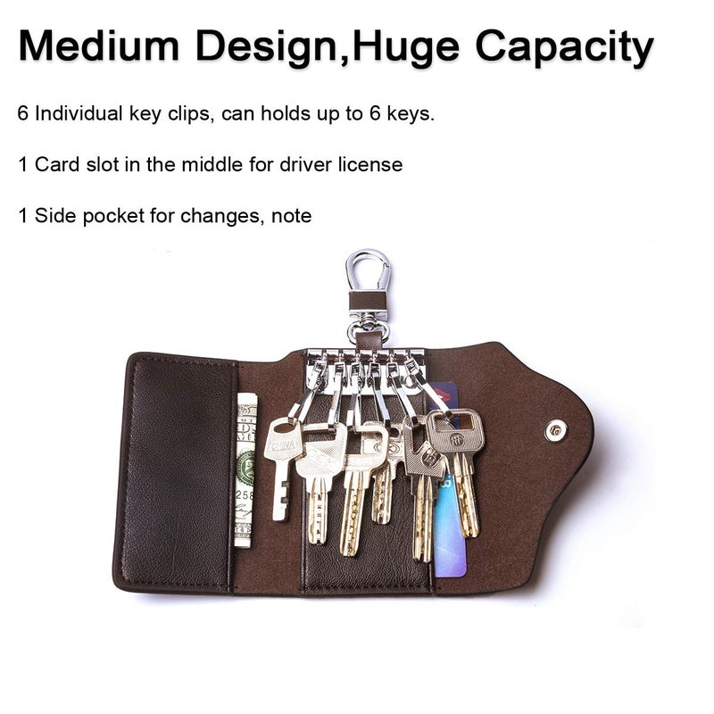 CONTACTS Leather Car Keychain Wallet Bag Case For Key Chains Holder, Mens Genuine Leather Car Key Case Card ID Holder Wallet Keyring Keychain - Image 2