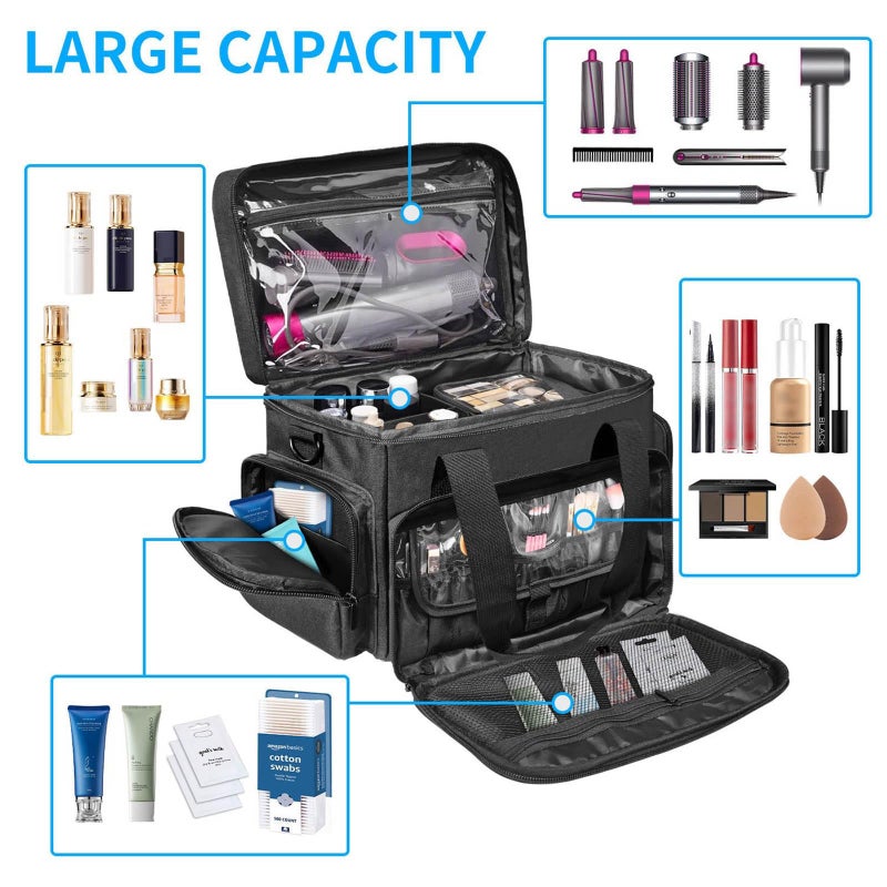 Purple Spill Proof Cosmetic Travel Bag With Removable Dividers Large Capacity Toiletry Organizer - Image 4
