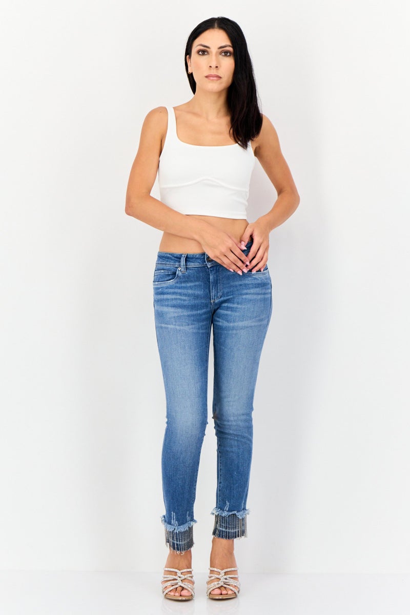 SALSA Women Cropped Skinny Washed Stretchable Jeans, Medium Wash - Image 2