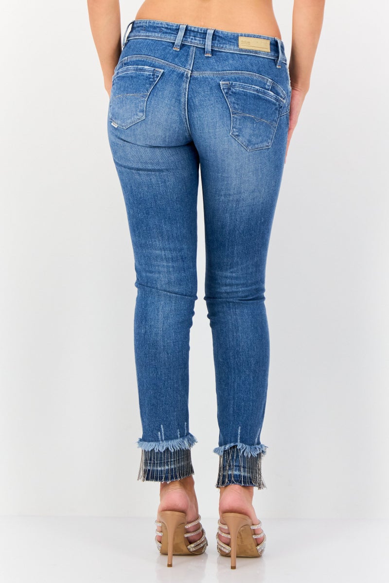 SALSA Women Cropped Skinny Washed Stretchable Jeans, Medium Wash - Image 4