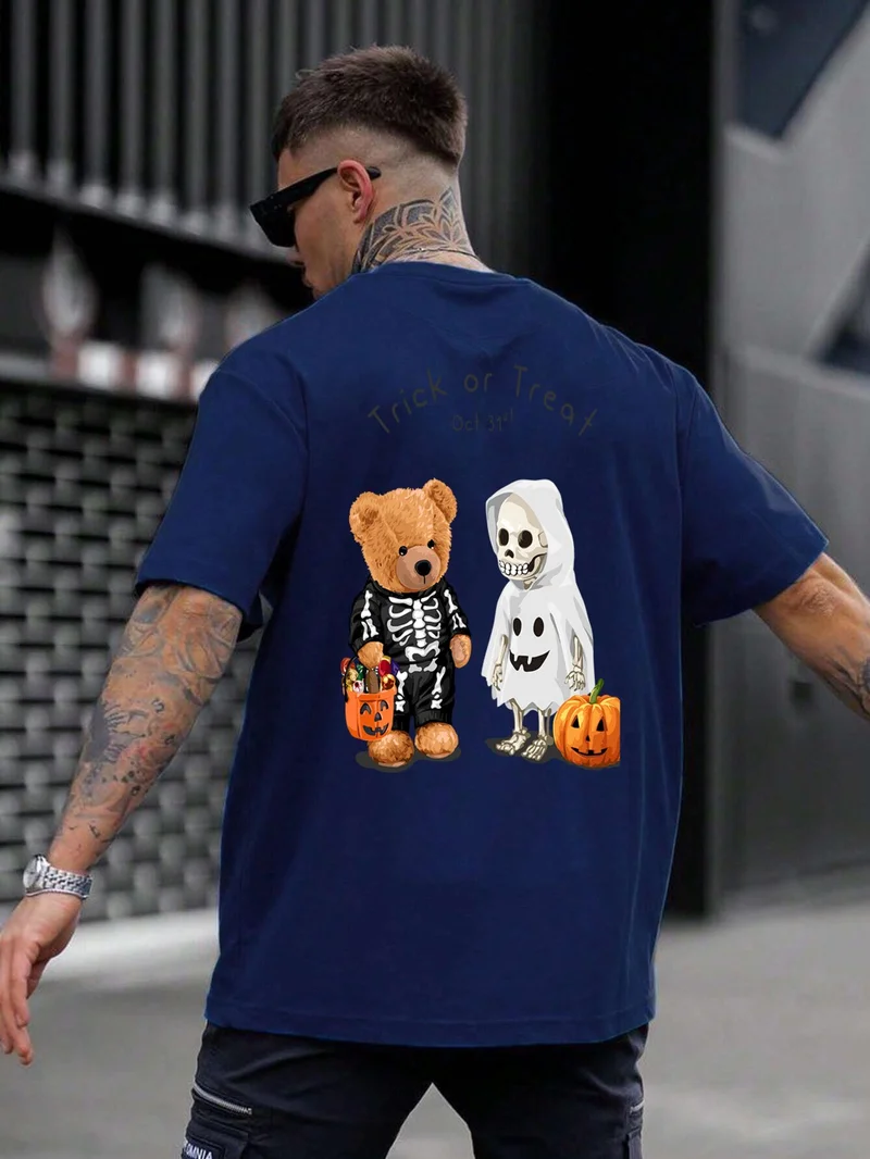 دوغ فش Teddy Printed Oversize Navy Blue Men's T-Shirt