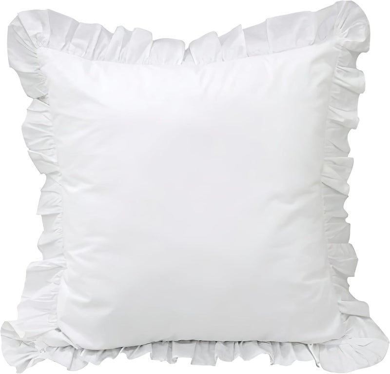 QSH Queen's House White Euro Sham Ruffle Pillowcase 26''x26'' -1 Piece - Image 1