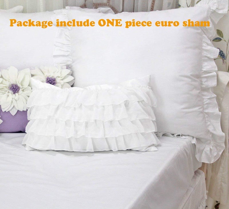 QSH Queen's House White Euro Sham Ruffle Pillowcase 26''x26'' -1 Piece - Image 2
