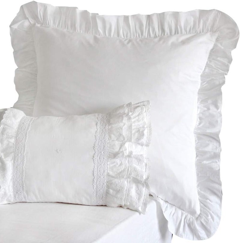 QSH Queen's House White Euro Sham Ruffle Pillowcase 26''x26'' -1 Piece - Image 4