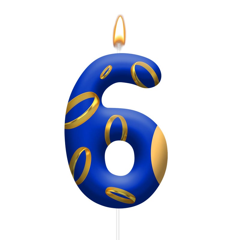 AXBMM Birthday Cake Candles - Blue and Golden Ring Number Candles with Vibrant Designs for Boys & Girls, Theme Birthday Party Decorations,Cake Toppers for Theme Parties(Number 6) - Image 1