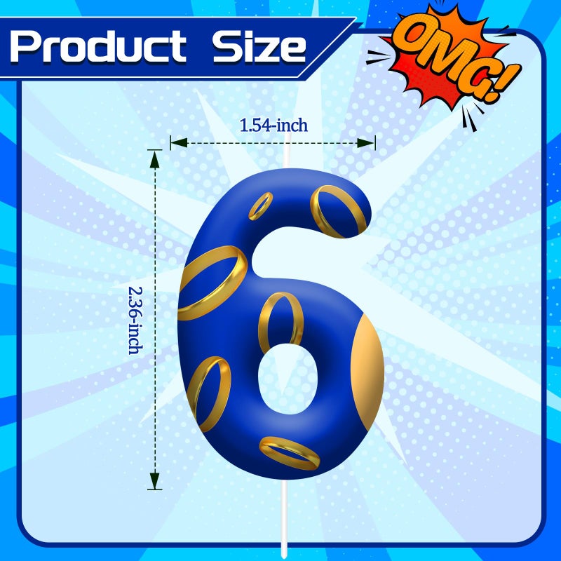 AXBMM Birthday Cake Candles - Blue and Golden Ring Number Candles with Vibrant Designs for Boys & Girls, Theme Birthday Party Decorations,Cake Toppers for Theme Parties(Number 6) - Image 2