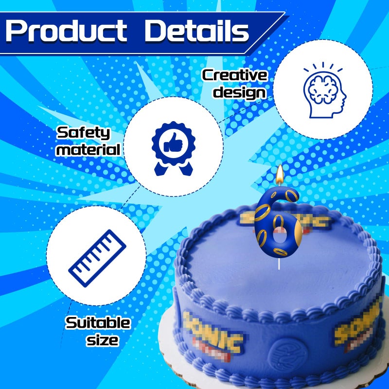 AXBMM Birthday Cake Candles - Blue and Golden Ring Number Candles with Vibrant Designs for Boys & Girls, Theme Birthday Party Decorations,Cake Toppers for Theme Parties(Number 6) - Image 3