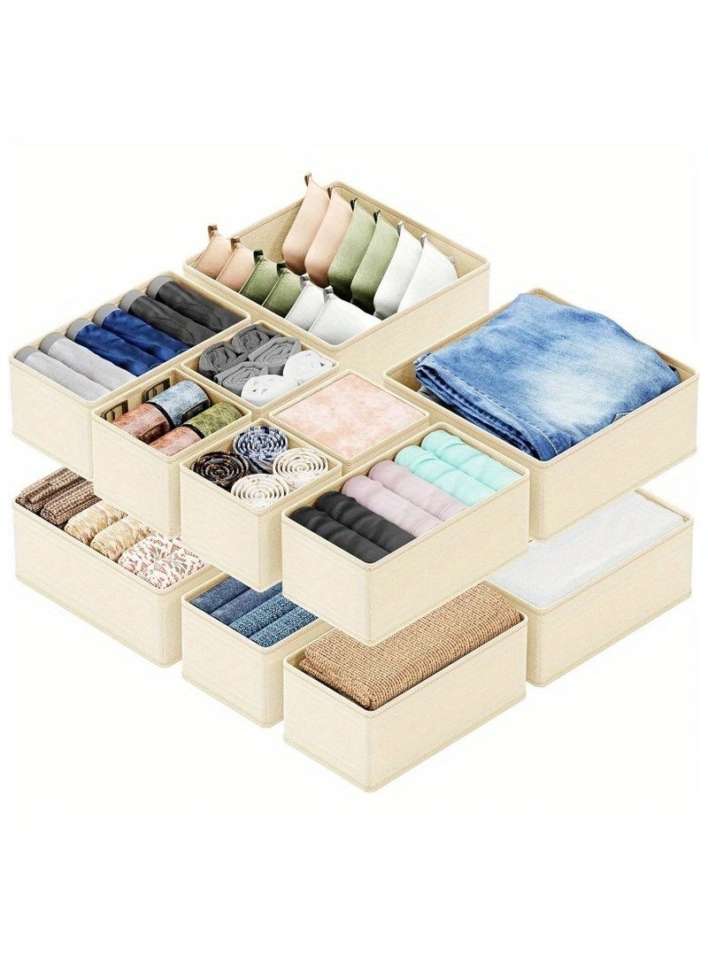 Clothing Storage Organizers, 12 Set Foldable Underwear Drawer Organizer And Closet Dividers, Storage Box For Clothes, Socks, Underwear(Beige) - Image 1