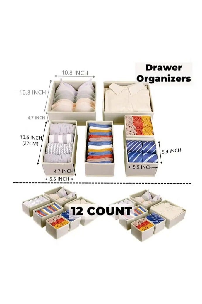 Clothing Storage Organizers, 12 Set Foldable Underwear Drawer Organizer And Closet Dividers, Storage Box For Clothes, Socks, Underwear(Beige) - Image 5