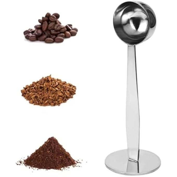 ريحني ملعقة إسبريسو 2 في 1 من الفولاذ المقاوم للصدأ مغرفة قهوة دسد ملعقة قهوة مزدوجة الأغراض مسحوق المطرقة مكبس أدوات القهوة متعددة الوظائف لحاملة الملاعق للقياس والدسد - Image 2