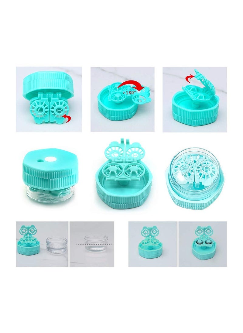 Generic Stylish Cartoon Contact Lens Case Kit 2 Pack Portable Travel Storage with Cleaning Container and Tweezers Pink Green  - Image 5