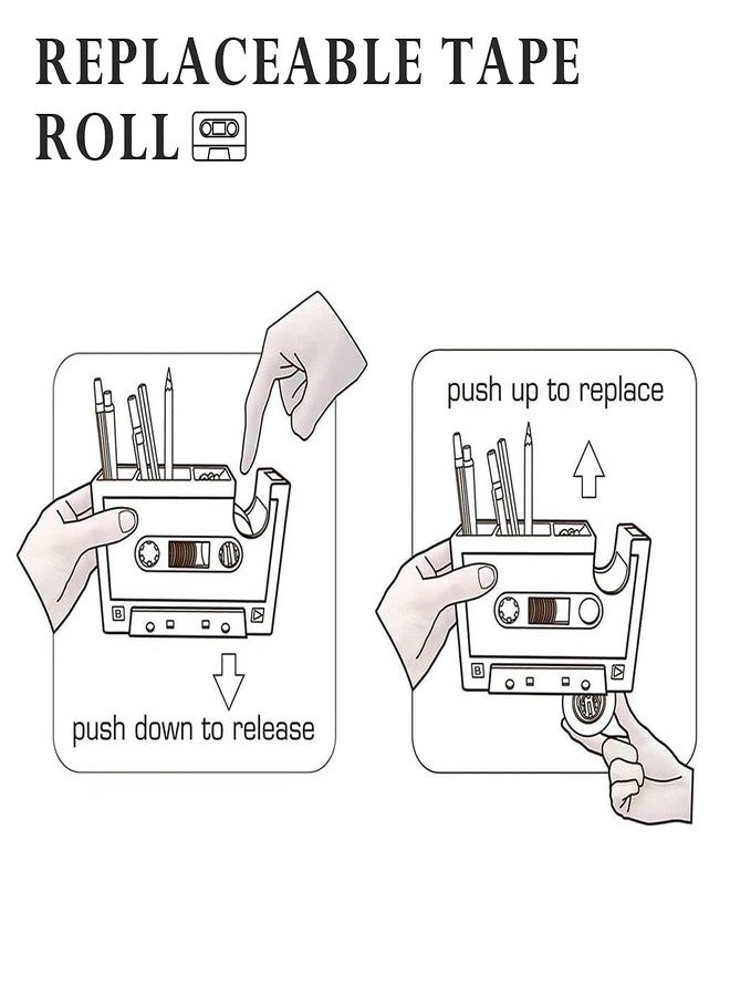 Aobopar Retro Cassette Tape Pen Holder, 80's Desk Accessories, Funny Cute Tape Dispenser (Grey) - Image 3