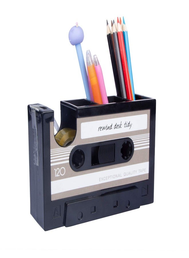 Aobopar Retro Cassette Tape Pen Holder, 80's Desk Accessories, Funny Cute Tape Dispenser (Grey) - Image 1