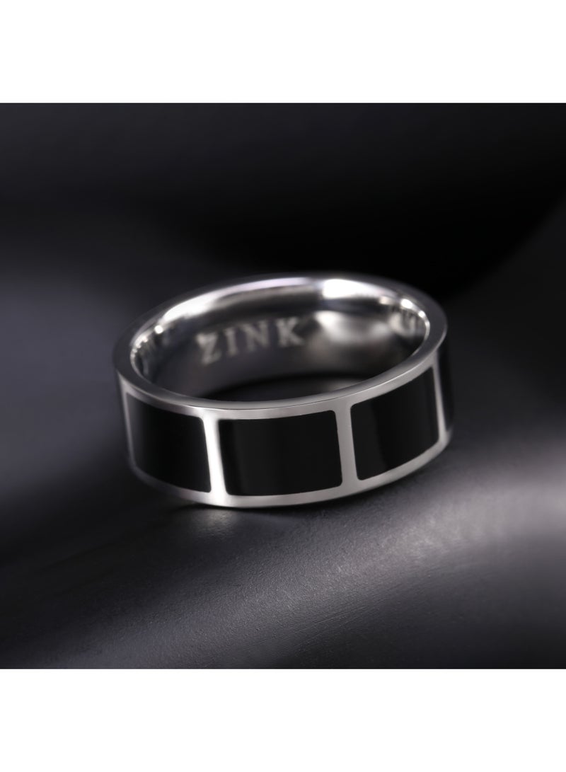 زنك خاتم زينكللرجال من الفولاذ المقاوم للصدأ باللونين الفضي والأسود | ZJRG009SPB-18 - Image 3