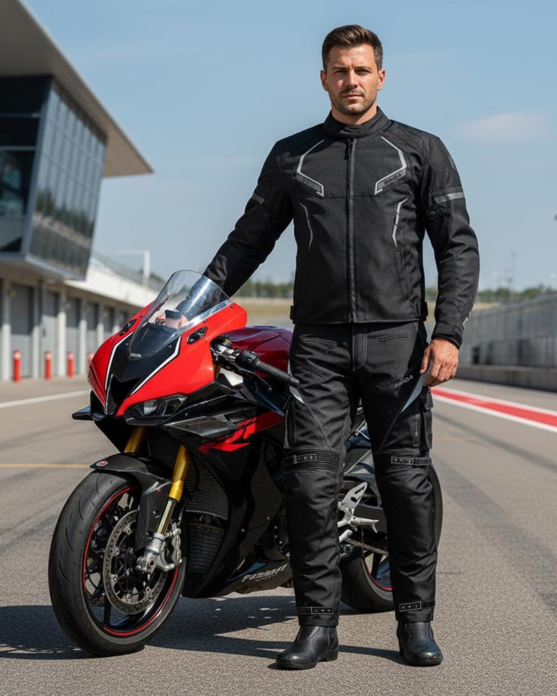 PANDA CYCLE GEAR Men's Motorcycle Jacket - High Visibility All Season Armored Riding Gear, All Black, XL - Image 2