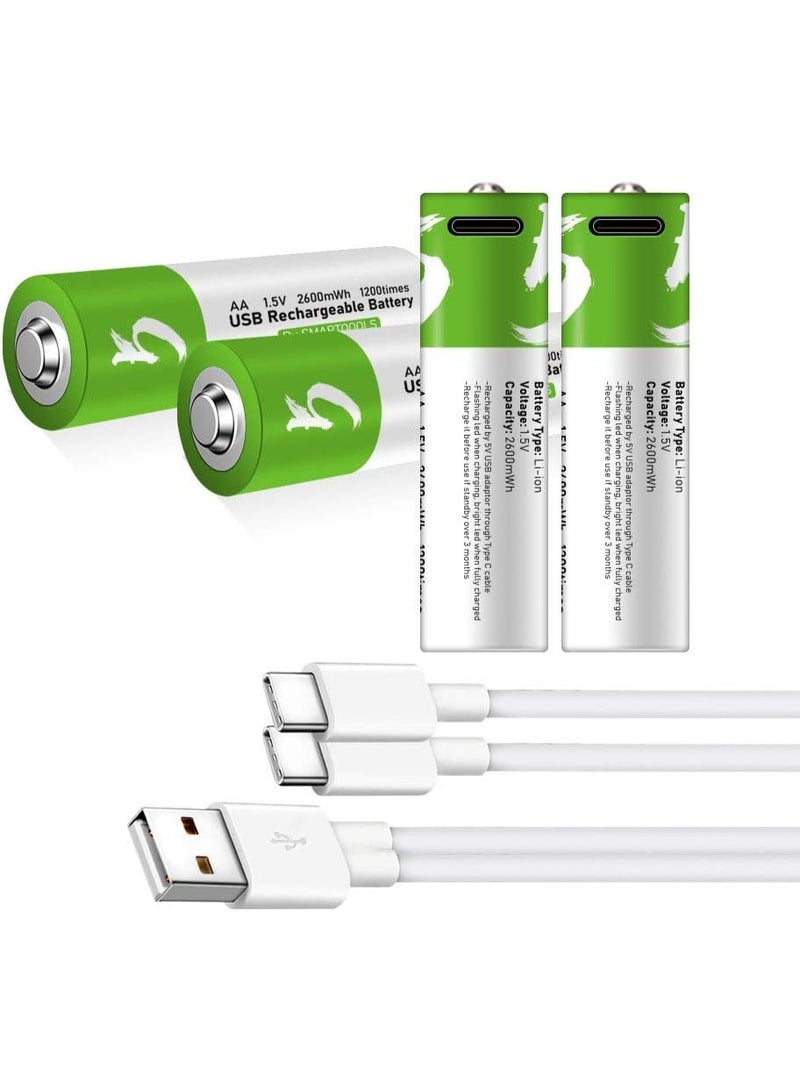 AA Batteries,4 Pack 1.5V 2600mAh Lithium-Ion Rechargeable AA Batteries, High Capacity 1.5H AA Rechargeable Battery, 1200 Cycles Fast Charging with Type-C Port Cable, Stable Output, 4 Pack  - Image 4