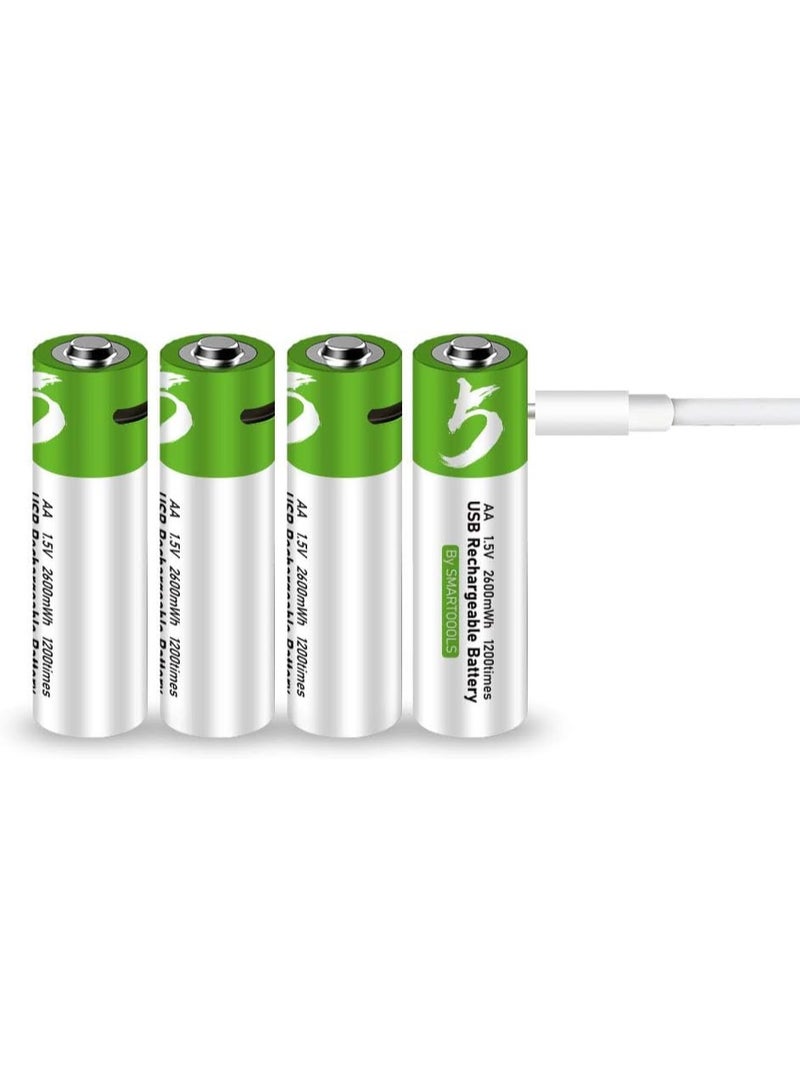 AA Batteries,4 Pack 1.5V 2600mAh Lithium-Ion Rechargeable AA Batteries, High Capacity 1.5H AA Rechargeable Battery, 1200 Cycles Fast Charging with Type-C Port Cable, Stable Output, 4 Pack  - Image 5