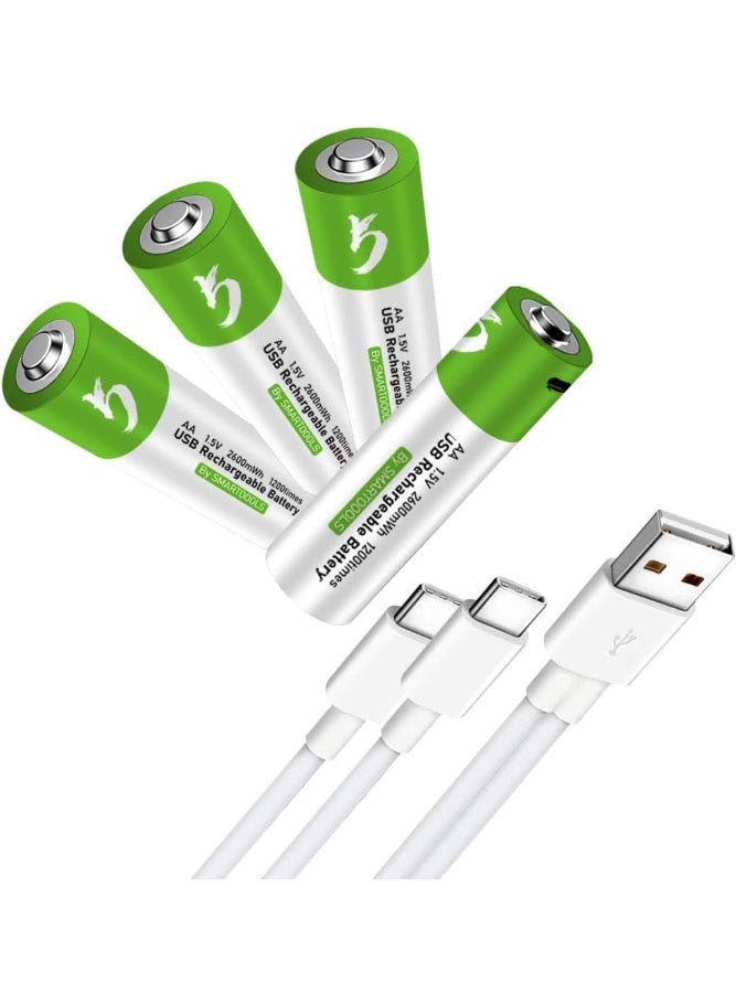 AA Batteries,4 Pack 1.5V 2600mAh Lithium-Ion Rechargeable AA Batteries, High Capacity 1.5H AA Rechargeable Battery, 1200 Cycles Fast Charging with Type-C Port Cable, Stable Output, 4 Pack  - Image 2