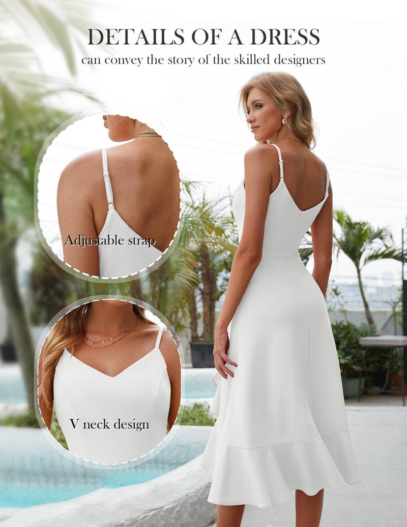 DRESSTELLS Cocktail Dress for Women, Summer Formal Wedding Guest Church Bridesmaid Prom Party Fit Flare Spaghetti Strap Dresses White XL - Image 5