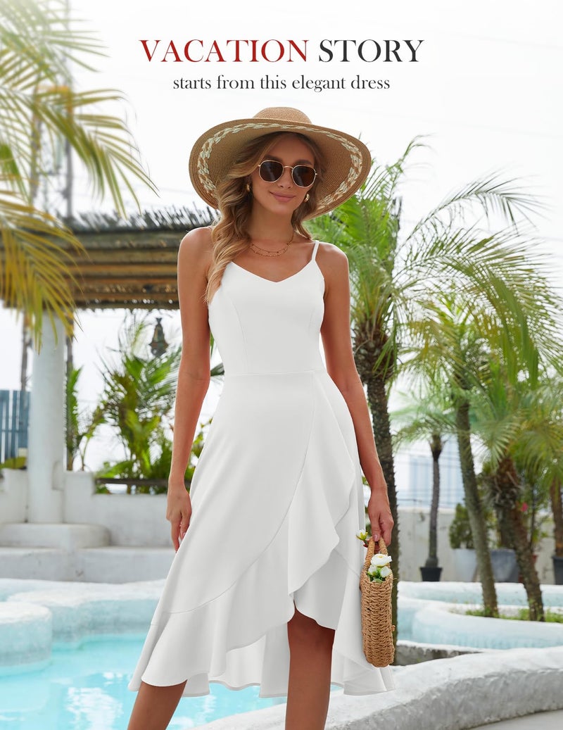 DRESSTELLS Cocktail Dress for Women, Summer Formal Wedding Guest Church Bridesmaid Prom Party Fit Flare Spaghetti Strap Dresses White XL - Image 3