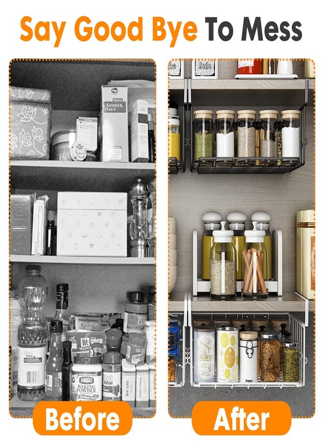PowerKing Under Shelf Storage Baskets, Foldable Carbon Steel Under Cabinet Basket for Kitchen Cabinets Pantries Bookshelves Desk, Space-Saving Storage Solution (Black, 2 Pack) - Image 2