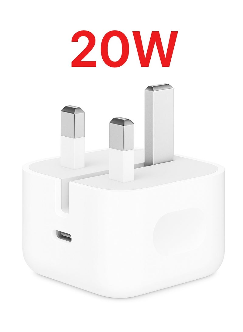 20W USB-C Fast Wall Charger Adapter with UK 3-Pin Plug – Quick Charging Power Adapter for Smartphones & Tablets - Image 1