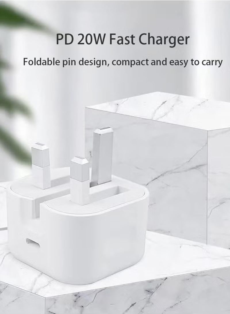 20W USB-C Fast Wall Charger Adapter with UK 3-Pin Plug – Quick Charging Power Adapter for Smartphones & Tablets - Image 2