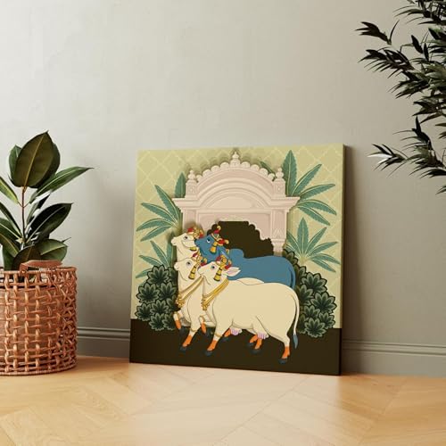 Casperme Kamdhenu Cow Vastu Prosperity Cotton Canvas Wall Painting big size For Living Room for Bedroom, Hotels & Office Decoration (24 x 24 inches) - Image 1