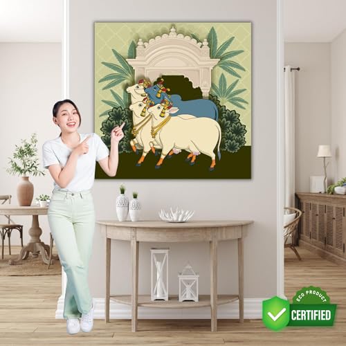 Casperme Kamdhenu Cow Vastu Prosperity Cotton Canvas Wall Painting big size For Living Room for Bedroom, Hotels & Office Decoration (24 x 24 inches) - Image 2