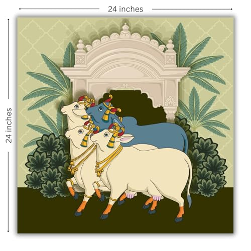 Casperme Kamdhenu Cow Vastu Prosperity Cotton Canvas Wall Painting big size For Living Room for Bedroom, Hotels & Office Decoration (24 x 24 inches) - Image 3