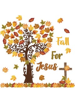 CY2SIDE Fall For Jesus Bulletin Board - 109Pcs Fall Maple Leaves Love Tree Bulletin Board Set Watercolor Cross Maple Leaves Name Tags Cutouts Trim Borders Thankful God Sunday School Chalkboard Decor  - Image 1