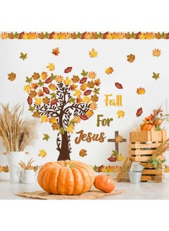 CY2SIDE Fall For Jesus Bulletin Board - 109Pcs Fall Maple Leaves Love Tree Bulletin Board Set Watercolor Cross Maple Leaves Name Tags Cutouts Trim Borders Thankful God Sunday School Chalkboard Decor  - Image 4