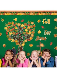 CY2SIDE Fall For Jesus Bulletin Board - 109Pcs Fall Maple Leaves Love Tree Bulletin Board Set Watercolor Cross Maple Leaves Name Tags Cutouts Trim Borders Thankful God Sunday School Chalkboard Decor  - Image 5