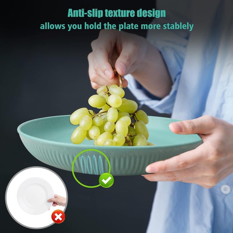FLOXIT 8 PACK 9 Inch Lightweight Wheat Straw Plates Unbreakable Deep Dinner Plates Plastic Plates Reusable Dark Green Color Nontoxin BPA free Dinnerware Sets Microwave Dishwasher Safe Colorful - Image 5