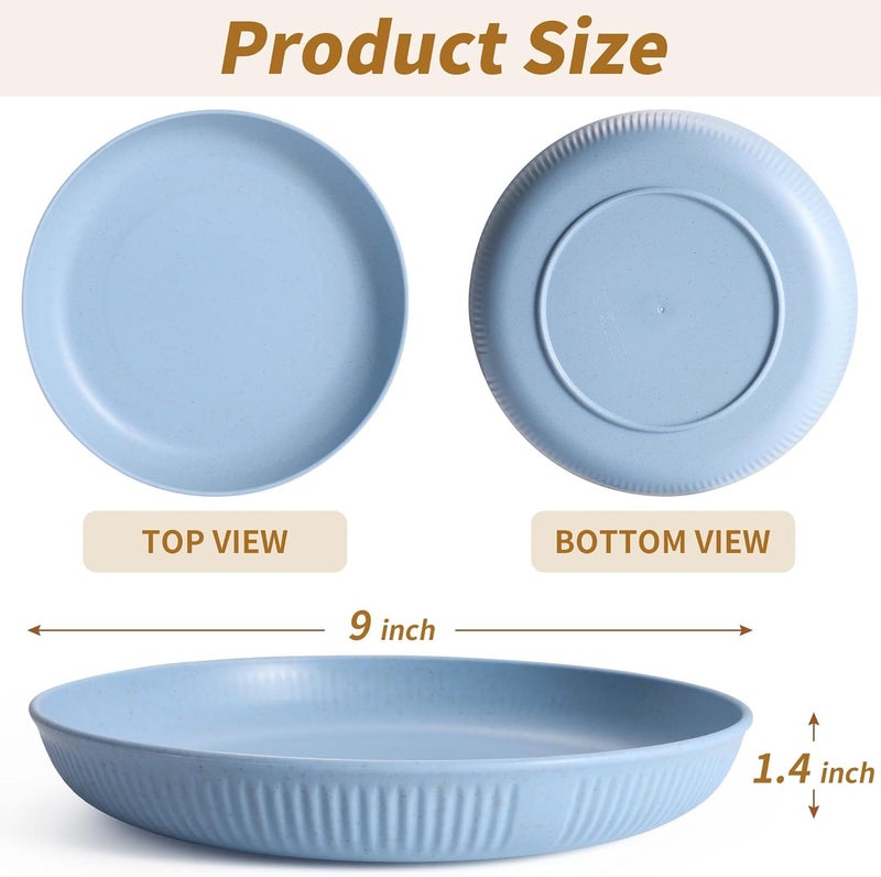 FLOXIT 8 PACK 9 Inch Lightweight Wheat Straw Plates Unbreakable Deep Dinner Plates Plastic Plates Reusable Dark Green Color Nontoxin BPA free Dinnerware Sets Microwave Dishwasher Safe Colorful - Image 2