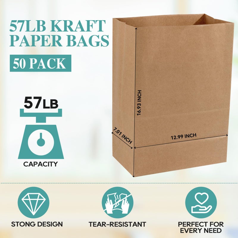 MUCHII 57 LB 50 Count Kraft Paper Bags, Large Brown Paper Grocery Bags for Storage, Shopping - Image 2