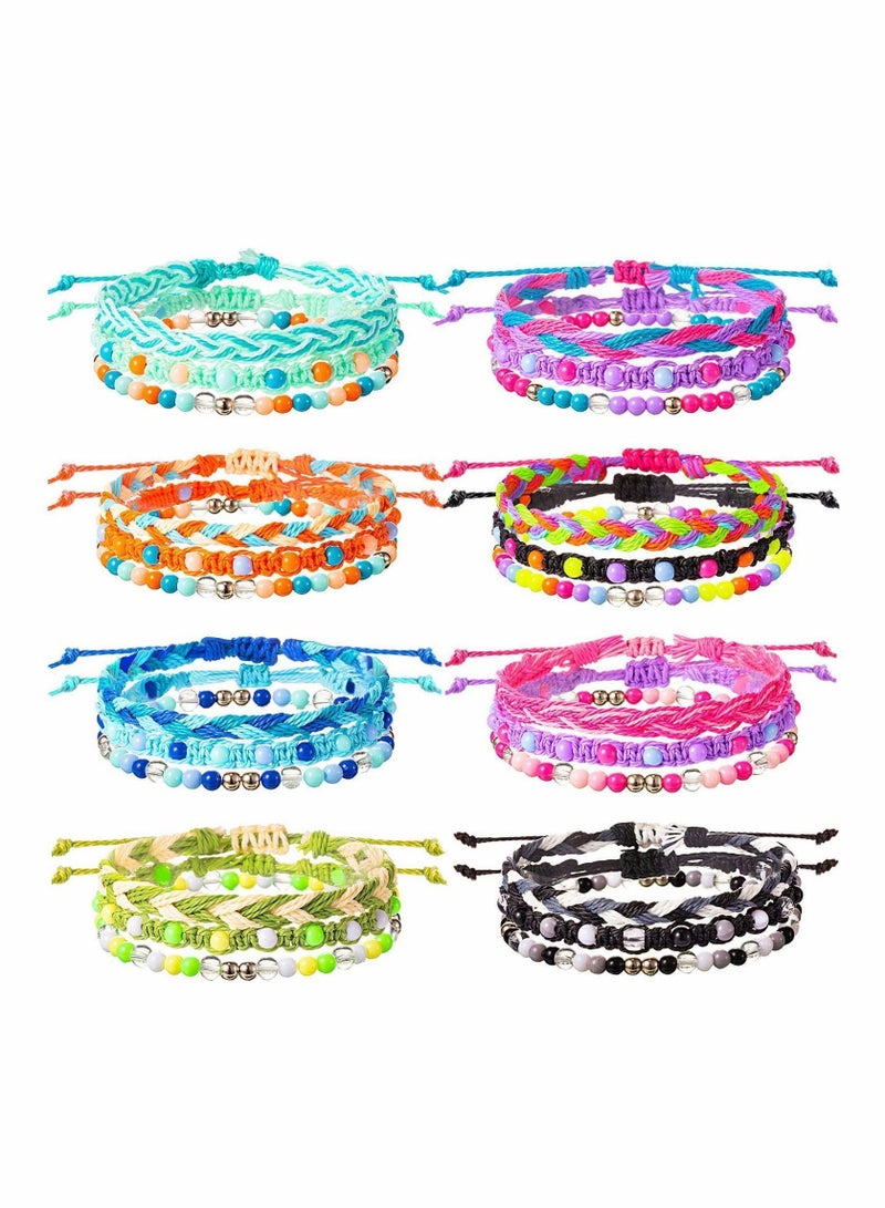 Bracelets Braided Stretch Friendship Rop Set 24 Pcs Adjustable Wave Strand Bracelet Summer Anklet Thread Jewelry