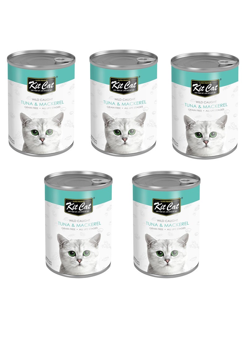 كيت كات عبوة من 5 قطع من طعام القطط المعلب المصنوع من سمك التونة البري والماكريل 5 × 400 جرام - Image 1