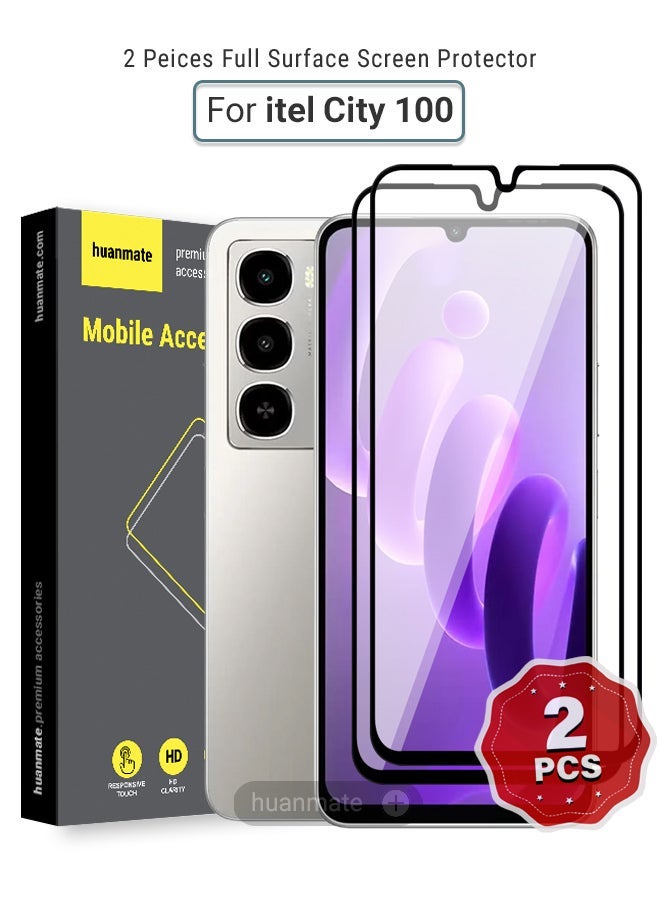 huanmate 2 Pieces itel City 100 Screen Protector – Premium Edge to Edge Tempered Glass, High Transparency, Delicate Touch, Anti-Explosion, Smooth Arc Edges, Easy Installation - Image 1