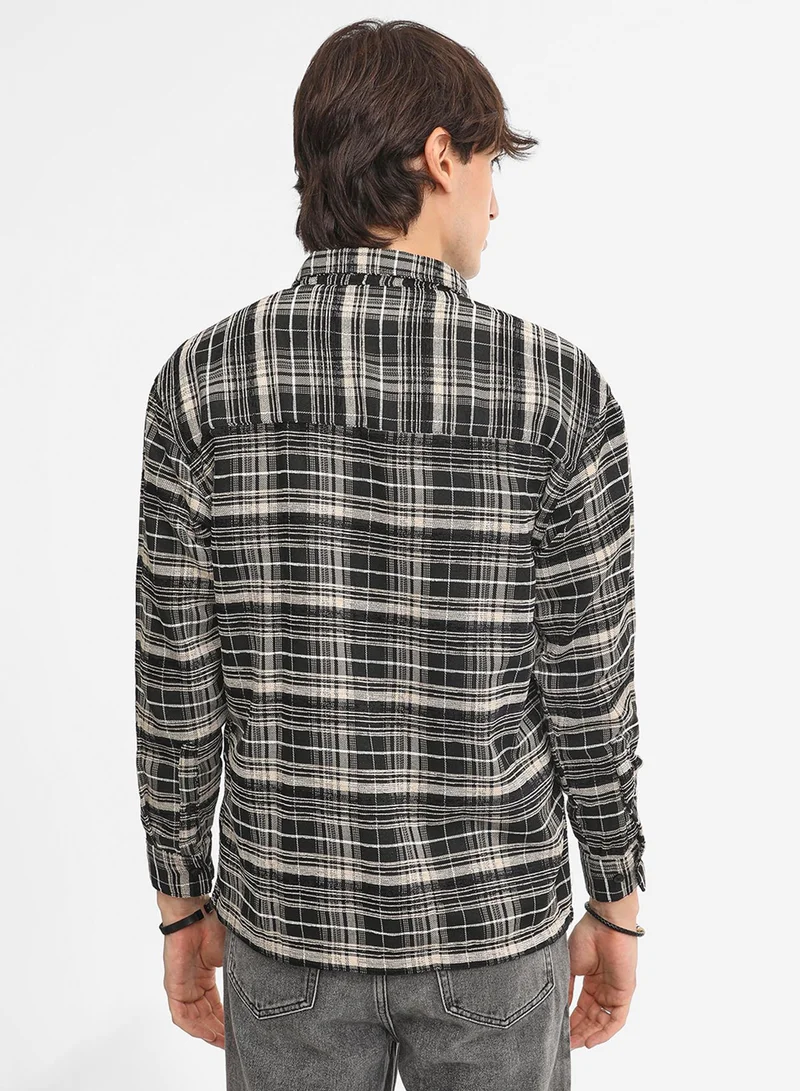 Campus Sutra Men's Utility Tartan Plaid Oversized Shirt