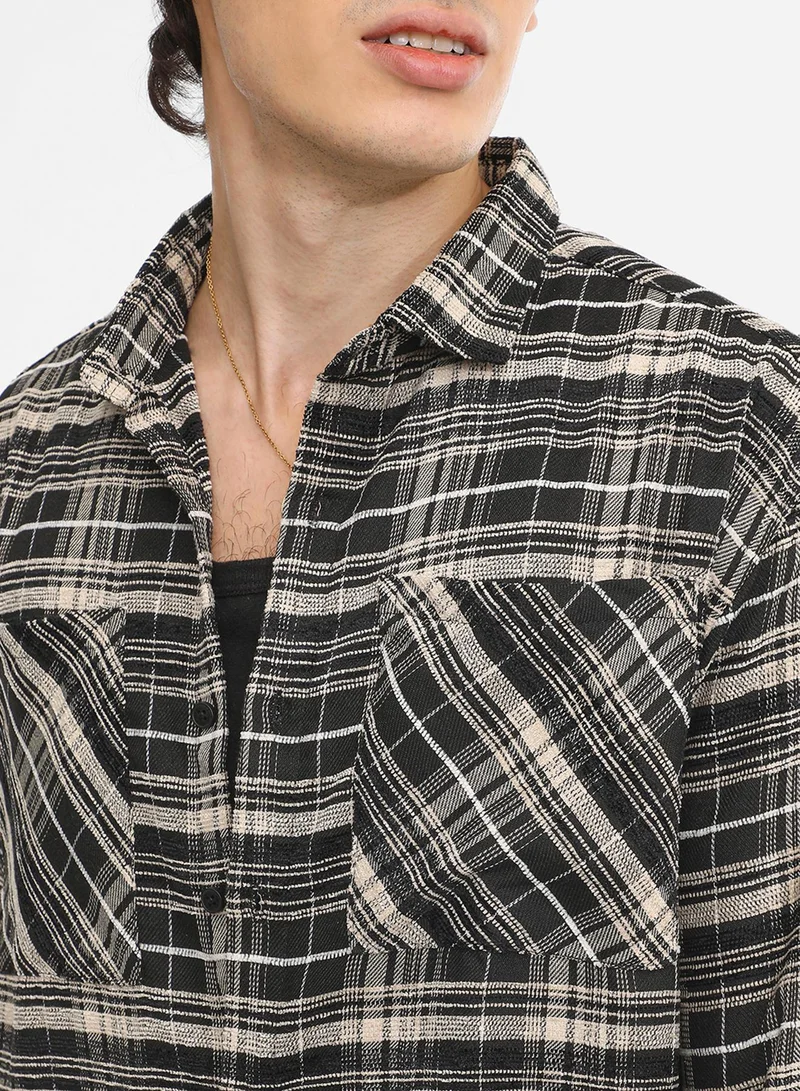 Campus Sutra Men's Utility Tartan Plaid Oversized Shirt