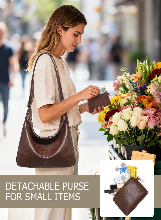 BAVERGE Hobo Bag for Women with Mini Purse Soft Vegan Leather Slouchy Shoulder Crossbody Handbag 2025 Fall Tote, Coffee, Medium, Solid - Image 5