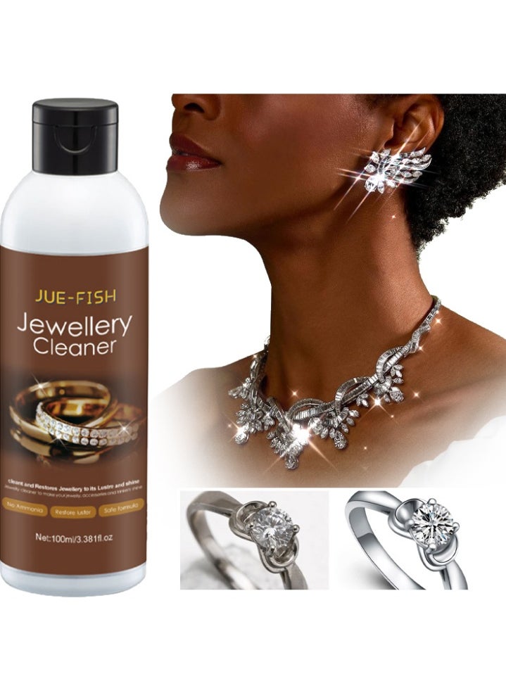 JUE-FISH Jewelry Cleaner, Jewelry Cleaner Solution for Diamond, Gold, Silver, Gemstones, Best Extra Concentrated Formula Silver Jewelry Cleaner For Sonic And Ultrasonic Jewelry Cleaner Solution 100ML  - Image 1
