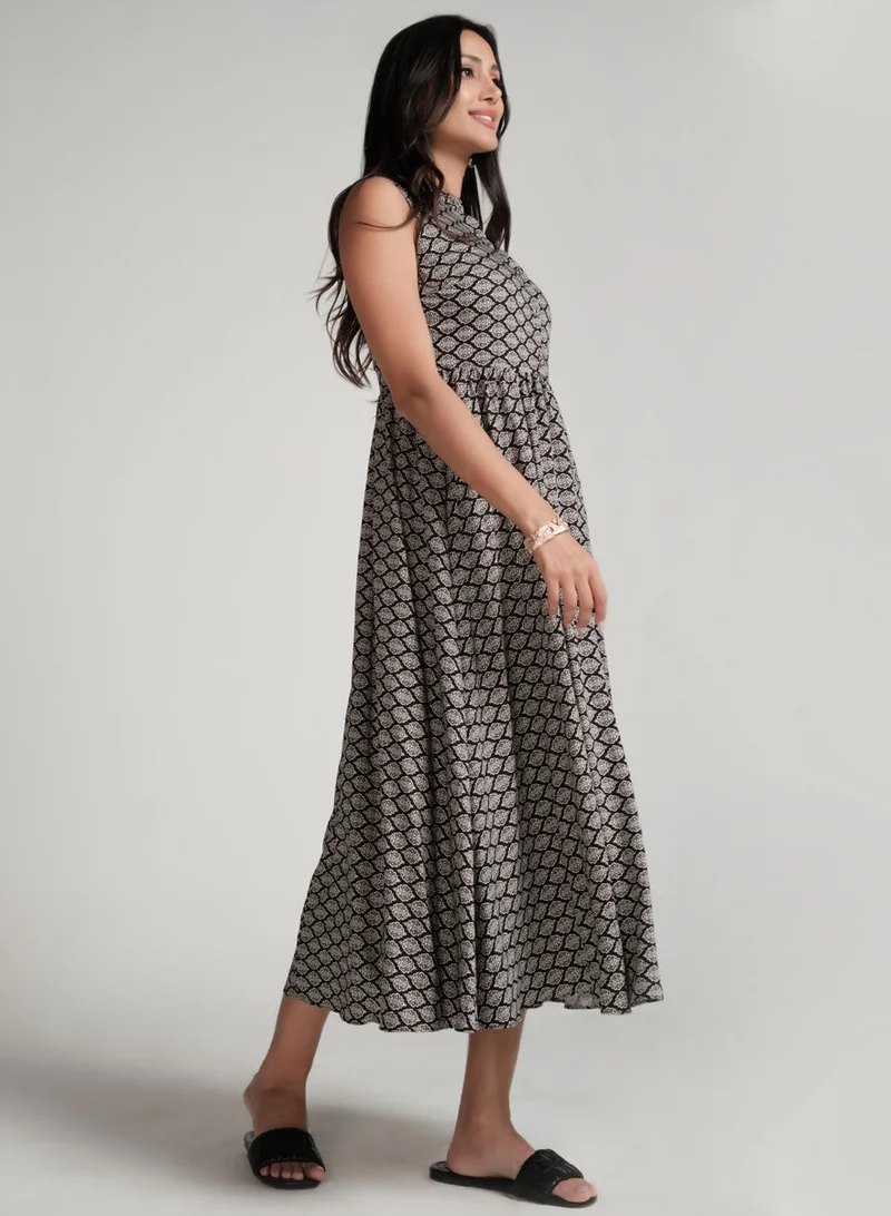 Zigzag Printed High-Neck Dress